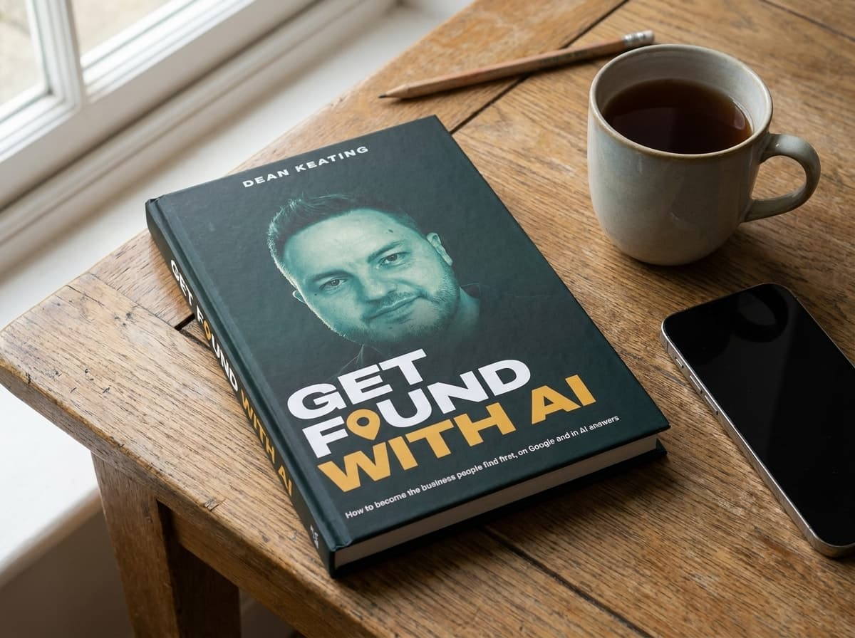 The hardback on a desk next to a mug of tea