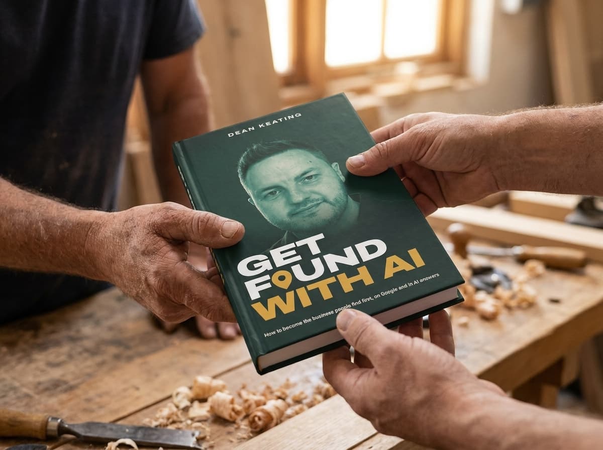 The book being handed over across a workbench