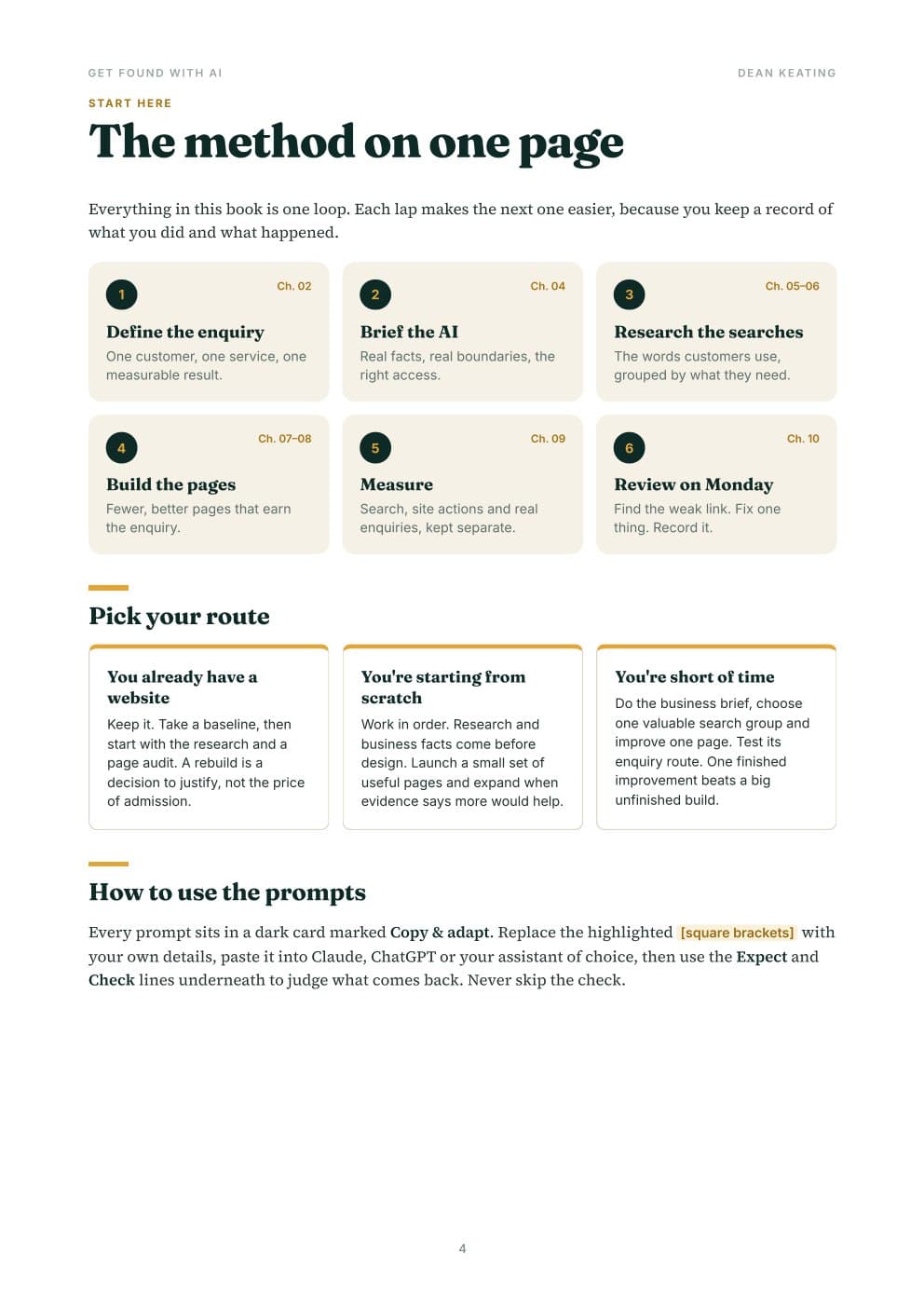The method on one page, from the book